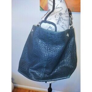 H&M Black XL Genuine Leather Hobo Handbag w/Silvertone Hardware